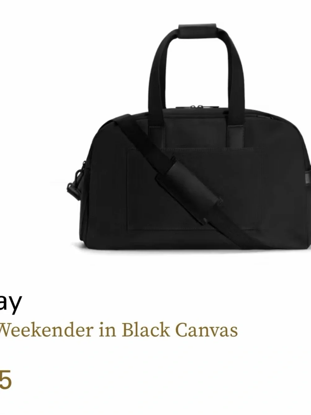 Away Black Canvas Duffel Bag with Front Patch Pocket - Like New! Retails $245